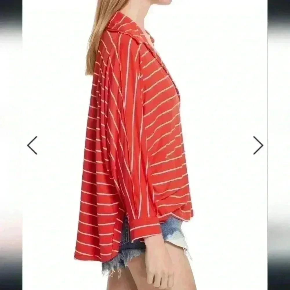 Free People We The Free Can't Fool Me Striped Orange and White Tee Size Small